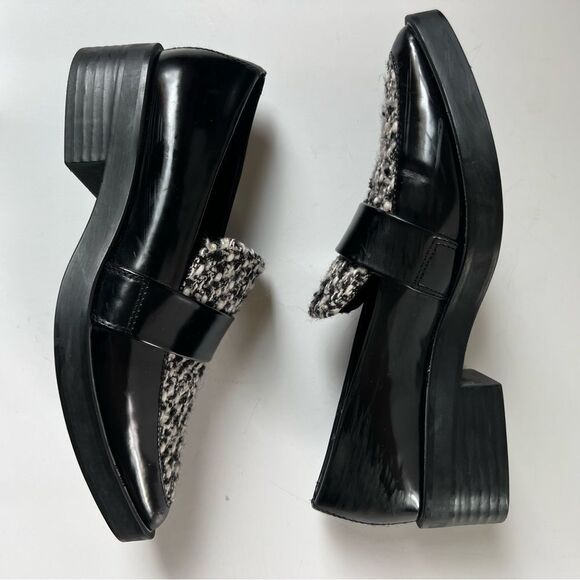 Zara Houndstooth Paton Black White Vegan Preppy Leather Loafer EU38 / US 7.5 - Picture 5 of 16